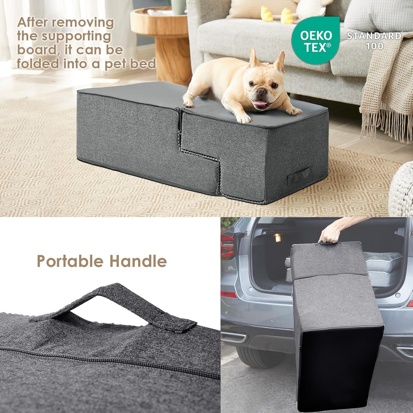 Dog Stairs for Bed – 18” Height 4-Step Pet Stairs for Small Dogs & Cats, Non-Slip Indoor Pet Steps (Grey)