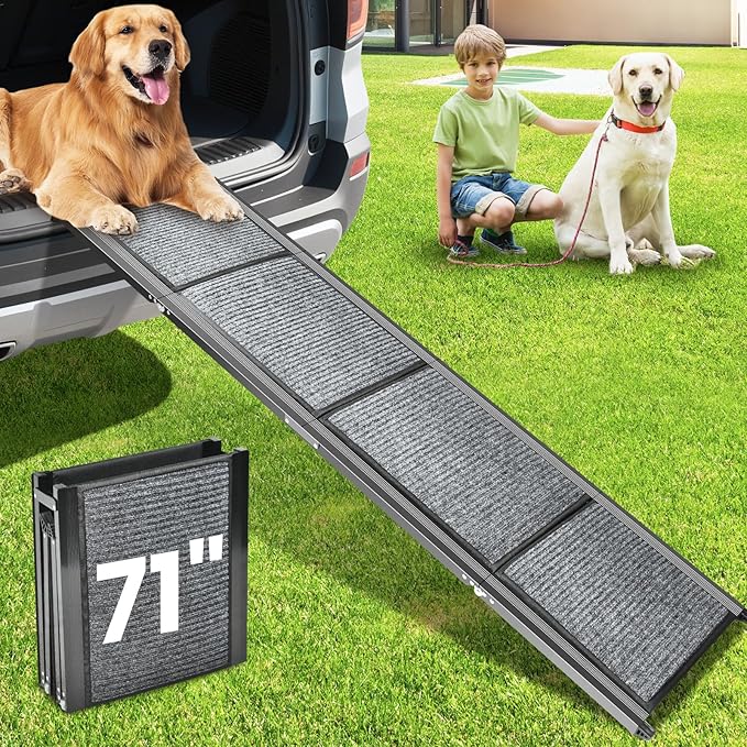 71” Extra-Long Dog Ramp for Car & SUV – Foldable Non-Slip Pet Ramp for Large Dogs Up to 250 lbs