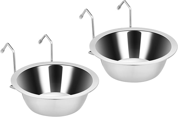 2-Pack Hanging Stainless Steel Dog Water Bowls – No-Spill Puppy Crate & Kennel Feeder (8oz / 1 Cup)