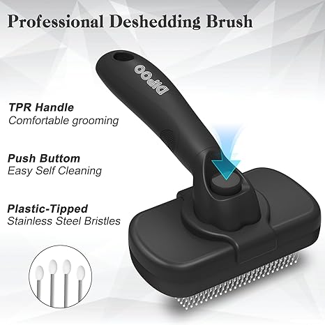 Self-Cleaning Shedding Brush for Dogs & Cats – Skin-Friendly Deshedding Tool for Long & Short Hair Pets (Black)