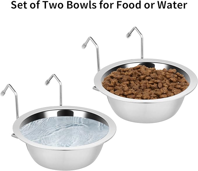 2-Pack Hanging Stainless Steel Dog Water Bowls – No-Spill Puppy Crate & Kennel Feeder (8oz / 1 Cup)