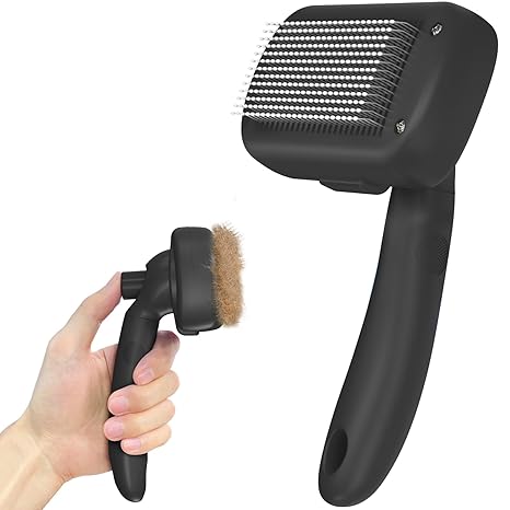 Self-Cleaning Shedding Brush for Dogs & Cats – Skin-Friendly Deshedding Tool for Long & Short Hair Pets (Black)
