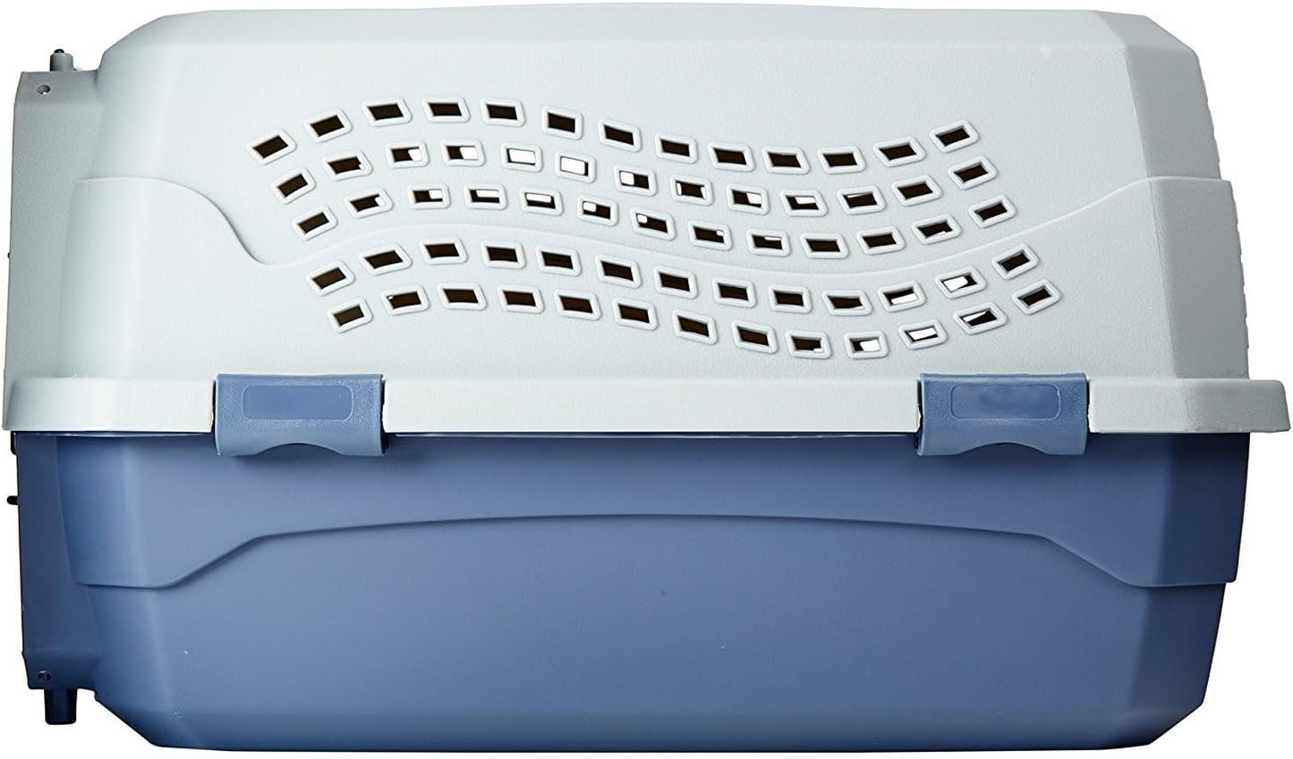 2-Door Top-Load Hard-Sided Pet Travel Carrier for Dogs & Cats – Durable Plastic Carrier (22.8” × 15.0” × 13.0”, Gray & Blue)