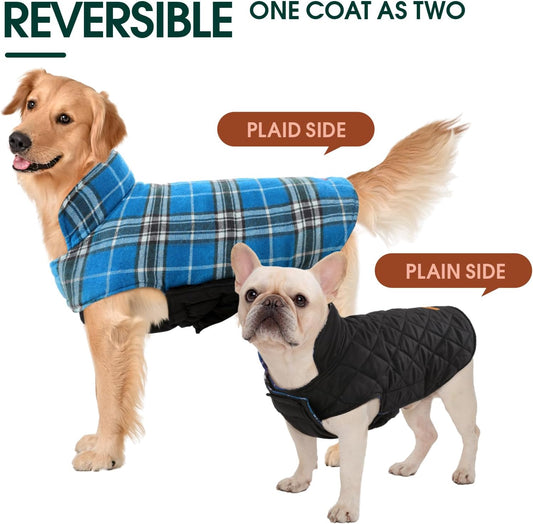 Warm Waterproof Dog Coat – Reversible XXL Winter Jacket for Extra Large Dogs, Adjustable & Durable Cold Weather Apparel (Blue)