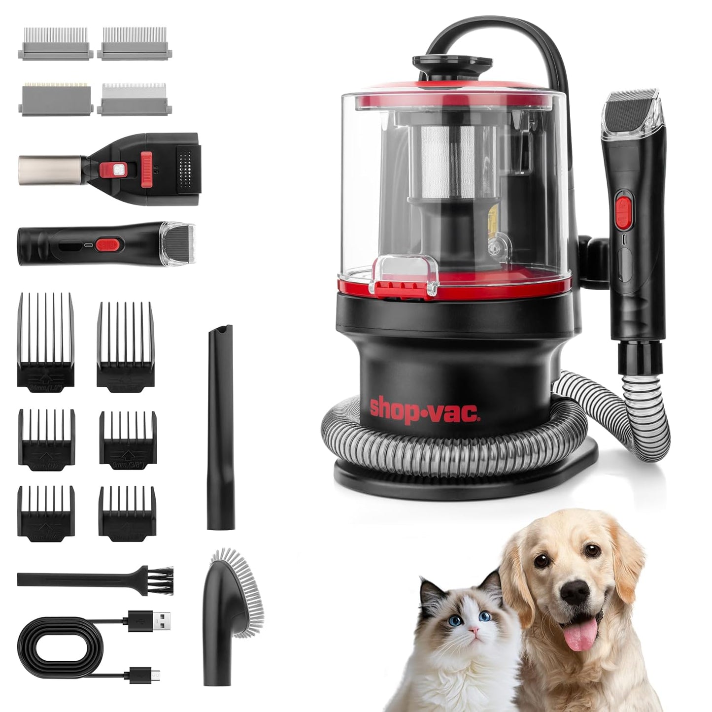 Shop-Vac 4-in-1 Pet Grooming & Vacuum – Dog Grooming Vacuum with Clippers, Brushes & Crevice Tool (10,000Pa, 3.3L)
