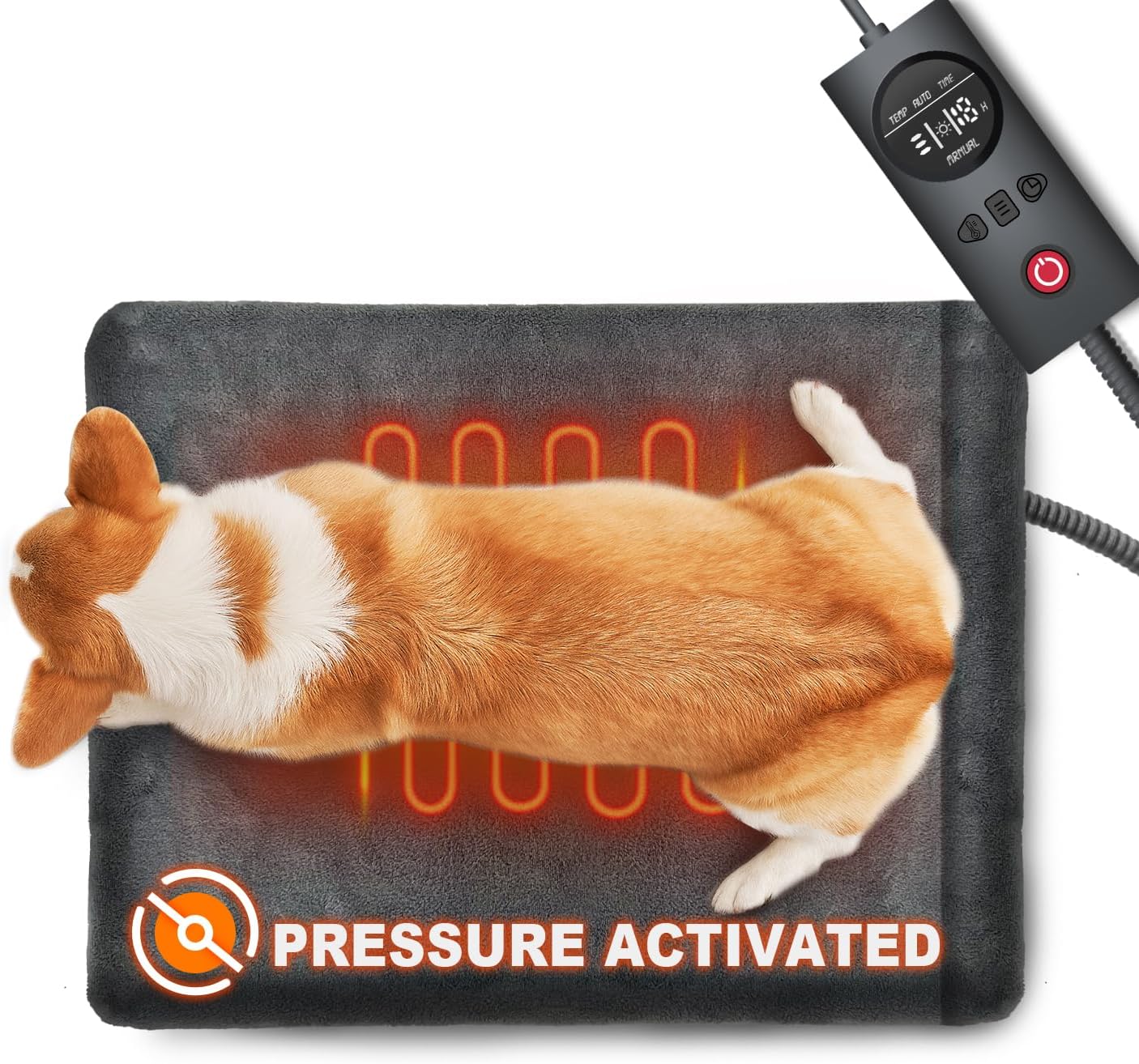 Pressure-Activated Dog & Cat Heating Pad (18” × 22”) – Automatic Electric Pet Warming Mat with Adjustable Temperature