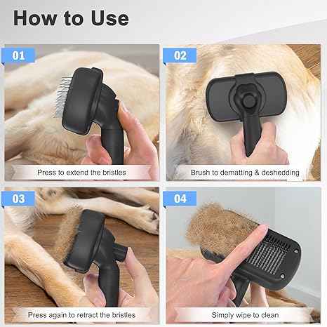 Self-Cleaning Shedding Brush for Dogs & Cats – Skin-Friendly Deshedding Tool for Long & Short Hair Pets (Black)