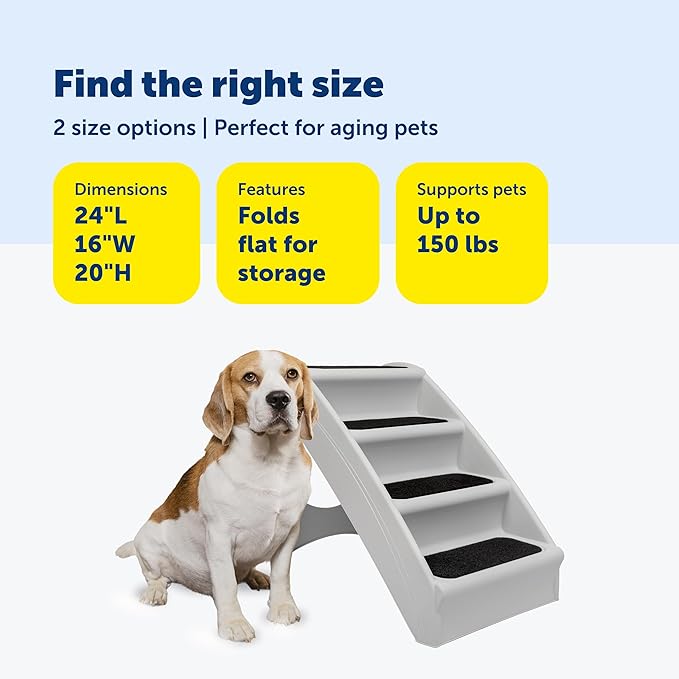 PetSafe CozyUp Folding Dog Stairs – Portable Pet Steps for Bed, Couch & Car (20 Inch, Grey)