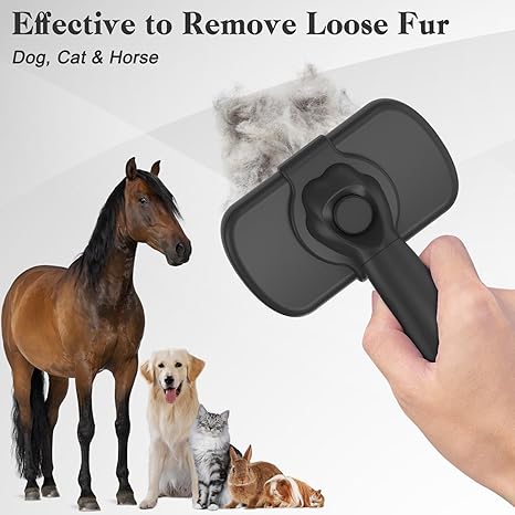 Self-Cleaning Shedding Brush for Dogs & Cats – Skin-Friendly Deshedding Tool for Long & Short Hair Pets (Black)
