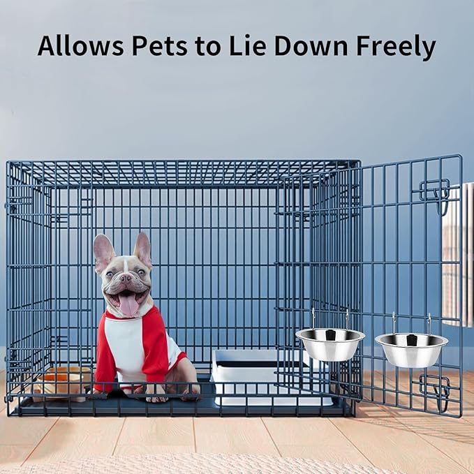 2-Pack Hanging Stainless Steel Dog Water Bowls – No-Spill Puppy Crate & Kennel Feeder (8oz / 1 Cup)