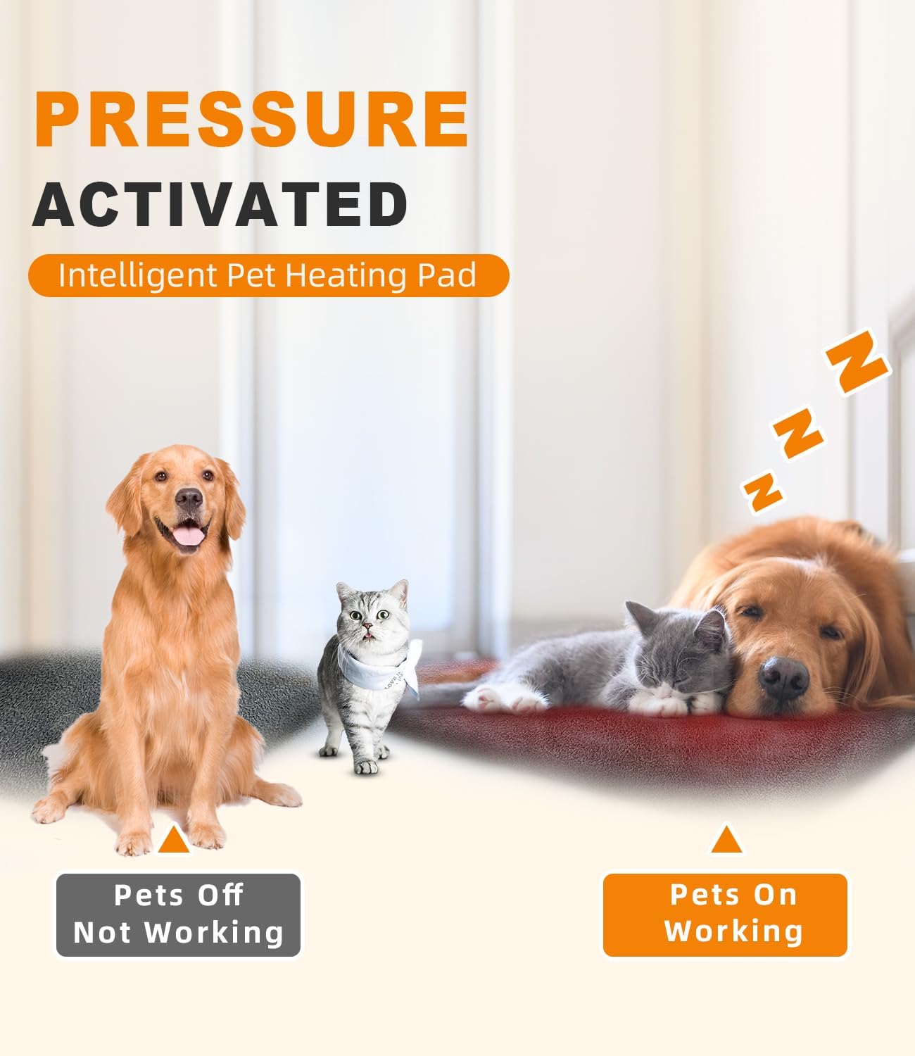 Pressure-Activated Dog & Cat Heating Pad (18” × 22”) – Automatic Electric Pet Warming Mat with Adjustable Temperature