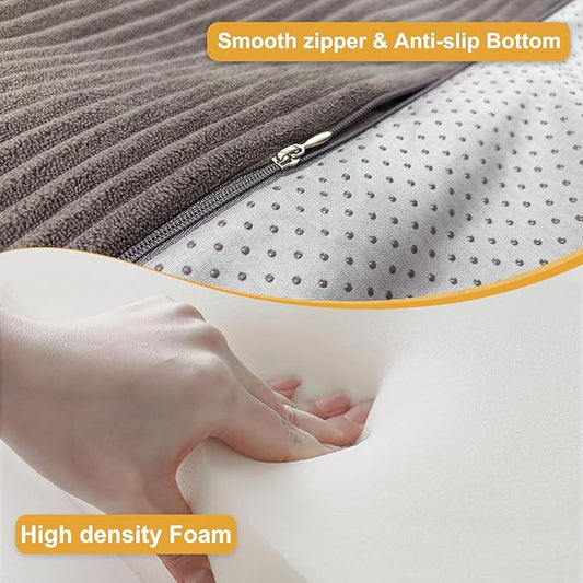 Curved Dog Stairs Ramp for High Beds – 19.7” Height 4-Step Non-Slip Pet Stairs for Small Dogs & Cats, Washable Cover (Deep Grey)