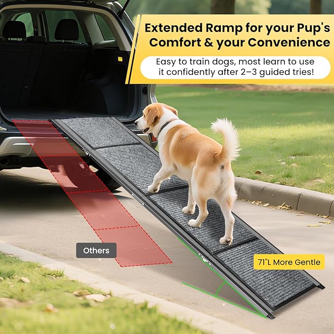71” Extra-Long Dog Ramp for Car & SUV – Foldable Non-Slip Pet Ramp for Large Dogs Up to 250 lbs