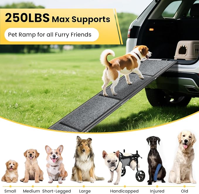 71” Extra-Long Dog Ramp for Car & SUV – Foldable Non-Slip Pet Ramp for Large Dogs Up to 250 lbs