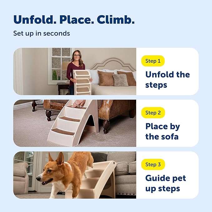 PetSafe CozyUp Folding Dog Stairs – Portable Pet Steps for Bed, Couch & Car (20 Inch, Grey)
