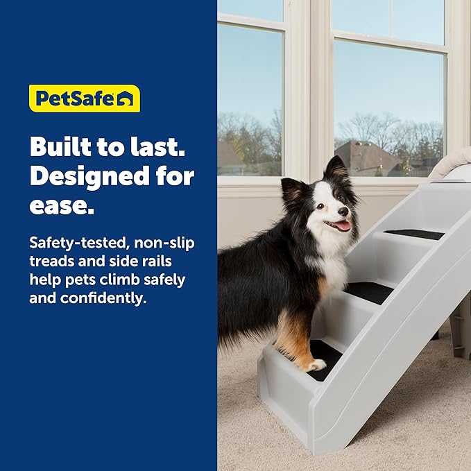 PetSafe CozyUp Folding Dog Stairs – Portable Pet Steps for Bed, Couch & Car (20 Inch, Grey)