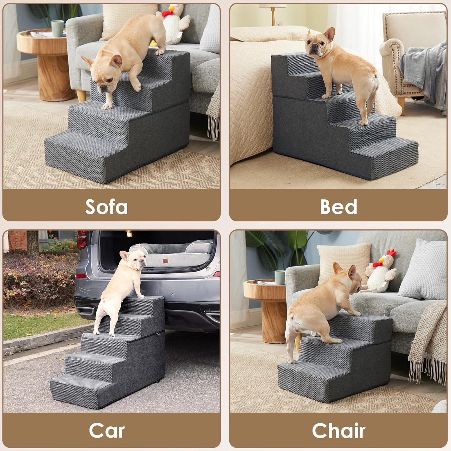 Dog Stairs for Bed – 18” Height 4-Step Pet Stairs for Small Dogs & Cats, Non-Slip Indoor Pet Steps (Grey)