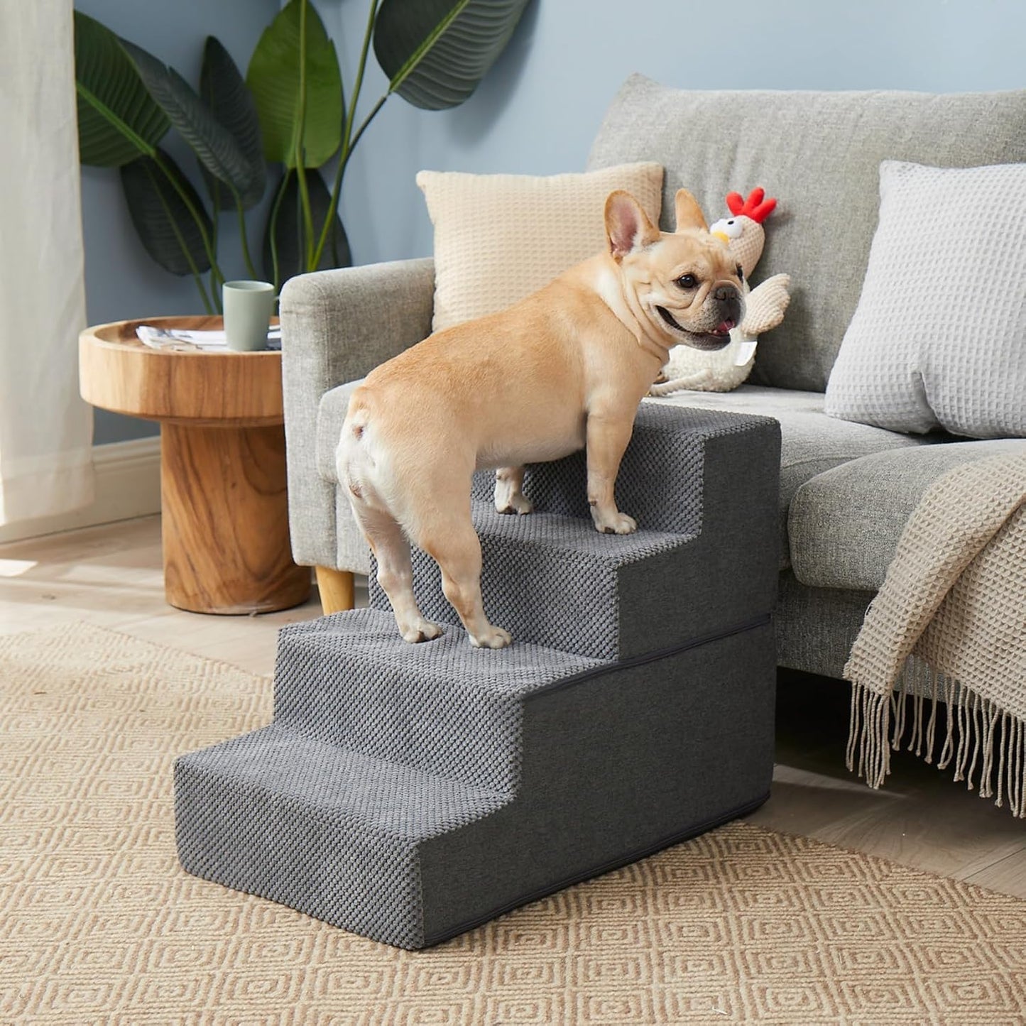 Dog Stairs for Bed – 18” Height 4-Step Pet Stairs for Small Dogs & Cats, Non-Slip Indoor Pet Steps (Grey)