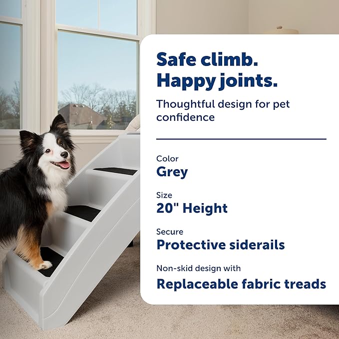 PetSafe CozyUp Folding Dog Stairs – Portable Pet Steps for Bed, Couch & Car (20 Inch, Grey)