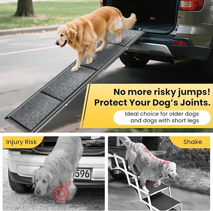 71” Extra-Long Dog Ramp for Car & SUV – Foldable Non-Slip Pet Ramp for Large Dogs Up to 250 lbs