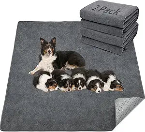 2-Pack Extra-Large Reusable Dog Pee Pads (36”×48”) – Non-Slip Washable Floor Mats for Puppies, Crate & Playpen (Gray)