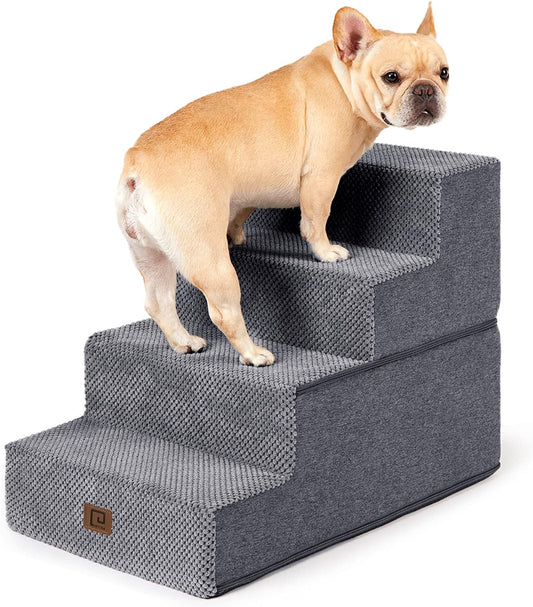 Dog Stairs for Bed – 18” Height 4-Step Pet Stairs for Small Dogs & Cats, Non-Slip Indoor Pet Steps (Grey)