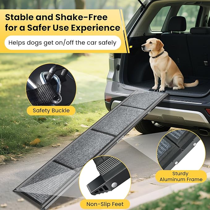 71” Extra-Long Dog Ramp for Car & SUV – Foldable Non-Slip Pet Ramp for Large Dogs Up to 250 lbs